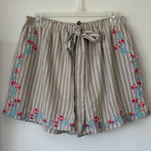 Andree by Unit Women’s Striped Floral Embroidered Shorts Tan White Size 2X Boho